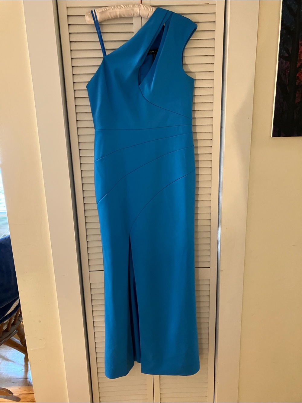 Aidan Mattox Asymmetric One Shoulder Bright Blue Gown Size Size 10